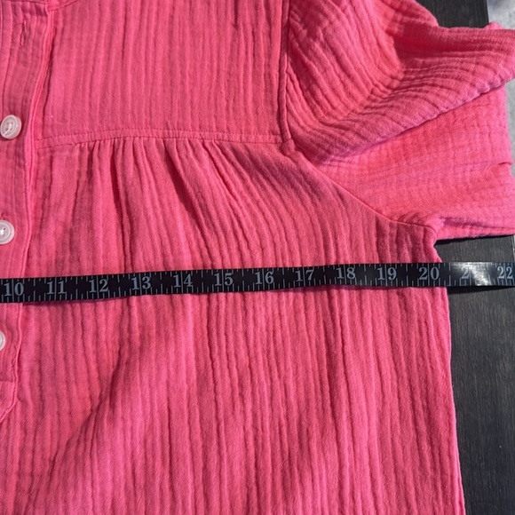 J. Crew Pink 1/2 Button Gauzy Cotton Pop Over Blouse Size Medium - Picture 6 of 7